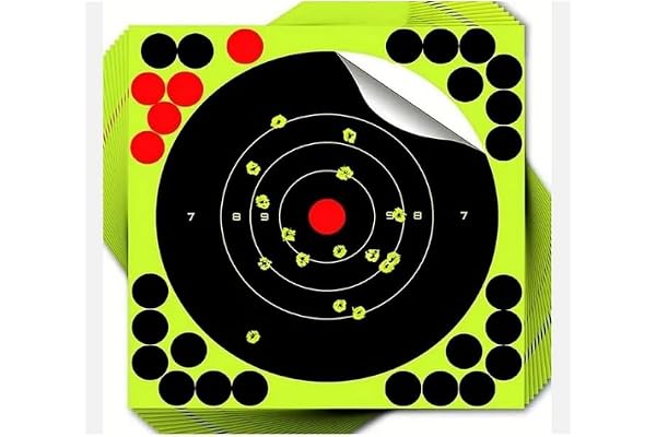 50 CIBLES-20cmX20cm-Cible adhésive réactive -Haute visibilité Splash Effect Hallo Jaune Fluo réactif Autour de l'impact-tir de Loisir, Stand -Stickers de masquage Inclus, Plomb, Airsoft