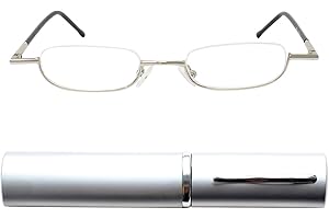 Mini Brille Lunettes de Lecture à Monture Demi-Lune Légère en Métal – Boîte Lunette Mince en Aluminium Inclus – Lunettes Homme et Femme