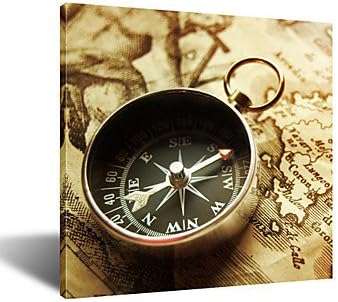 VISUAL STAR? LET LOVE LEAD THE WAY - Old Map with Compass Canvas Wall Art for Home Decoration Ready to Hang , 24" x 24"-Horizontal , 24" x 24"-Horizontal