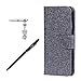 Produktbild Huawei Mate 9 Hülle, Huawei Mate 9 Schutzhülle, Alfort 3 in 1 Lederhülle Bling Glitter Fashion Design Premium PU Leder Hohe Qualität Tasche Case Cover Kasten Abdeckung Wallet für Huawei Mate 9 5.9" Smartphone Funktion Standfunktion Unterstützte Telefone und Magnetverschluss ( Grau ) + Alfort Schwarz Stylus Pen + Netter Staub Stecker