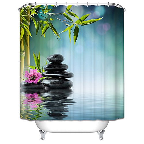 Schönes leben* spezielle Design Digitaldruck Duschvorhänge Duschvorhang Badewannenvorhang mit 12 Duschvorhangringe anti schimmel wasserdicht 180*200cm (Bambus)