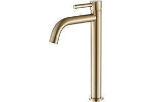 Suguword Gold Bad Wasserhahn Waschtischarmatur Badarmatur hoch Waschbecken Waschtisch Armatur Hoher Auslauf Einhebelmischer für Badezimmer aus Messing
