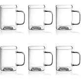 Deconox 6 Adet Kare Cam Kupa Seti - Kulplu Isıya Dayanıklı &Ccedil;ay, Kahve, Espresso ve Meşrubat Bardağı Takımı (230 ml)