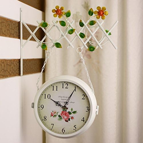 Wrought Iron Garden Bell Double Sided Wall Clock/Glass White