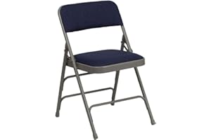FLASH FURNITURE Tissu Beige Lot de 4 chaises Pliantes, Structure en métal, Navy Fabric/Gray Frame, 4 Pack