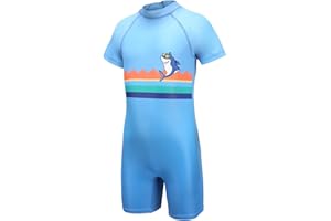 Aisyee Boys Swimming Costume Kids Short Sleeve Swimsuit Boys One Piece Swimwear Child Rash Guard Bathing Suit 3-16 Years