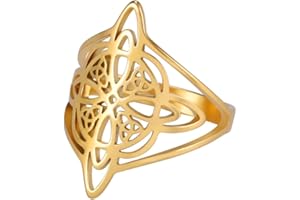 kkjoy Bague Nœud de Sorcière Ajouré en Acier Inoxydable Symbole Magique Nœud Celtique à 4 Pointes Bague Amulette Sorcellerie pour Femme Fille
