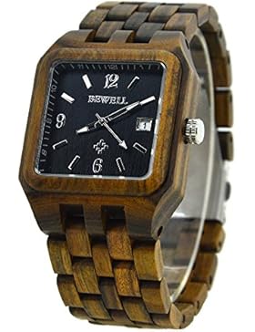 Gute Retro Casual Schwarz quadratisch Holz Farbe Holz Armbanduhr für Herren Analog Datum Japanisches Quarz-Luminous