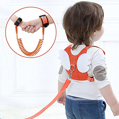 OFUN 2PCS Anti Perdida Arnés de Seguridad Conjunto para Bebés Niños Pequeños, Enlace de Muñeca Anti Lost,Arnés Niños Caminar, Arnés de Seguridad para Caminar Ajustable 2.5M (Naranja)