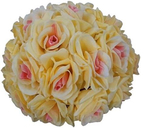 Infashionport 8 Inch Wedding Artificial Rose Silk Flower Ball Hanging Centerpiece Decoration - Champagne