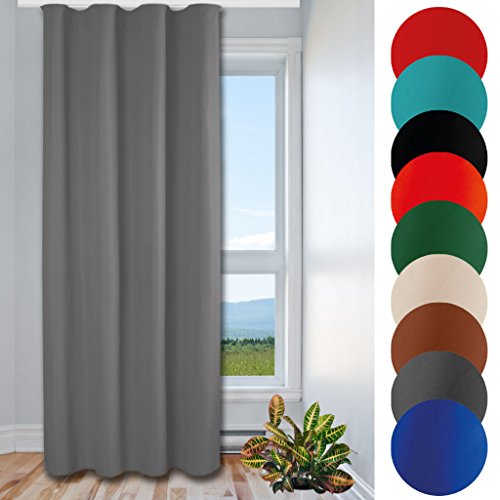 Verdunklungsgardine mit Universalband und Ösen Aufhängung, modernes Wohnaccessoire bietet hervorragenden Blendschutz und ist in vielen verschiedenen Farben erhältlich (Universalband/grau – silbergrau/135×245 cm) - 2