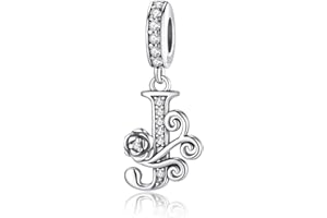 Aurevella Rose Letter Charms Argent sterling 925 Beads,Perles Alphabétiques A-Z, Adaptées aux Bracelets et Colliers Européens,Cadeau pour Femme