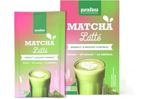 Purasana® Instant Matcha Latte – 6 sticks – Thé matcha & moringa bio, latte crémeux faible en sucre, sans gluten