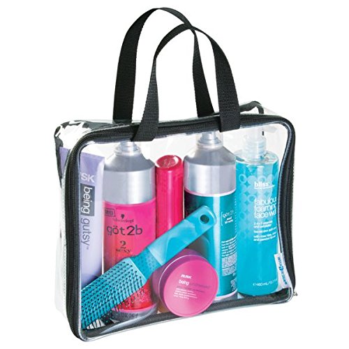 mDesign Reisetasche für Accessoires – Tasche für Strand, Pflegeprodukte oder Kosmetik – Tragetasche transparent / schwarz