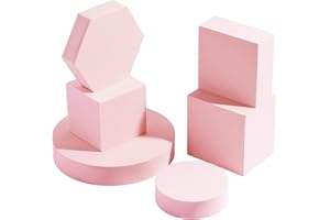 Selens Rekwizyty fotograficzne, geometryczne formy piankowe w kostce, 6 sztuk, różowe tło, rekwizyty piankowe do kosmetyków, szminek, biżuterii, perfum, narzędzi, artykułów spożywczych, produktów