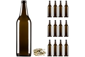 FIRMADIGARANZIA SRL 40 Pz Bottiglia Birra VETRO vuota 660 ml LONGNECK in vetro di colore abra Completa di Tappo Corona 26 mm - KIT per fare la birra ARTIGIANALE - Bottiglie birra vuote comprese di tappi