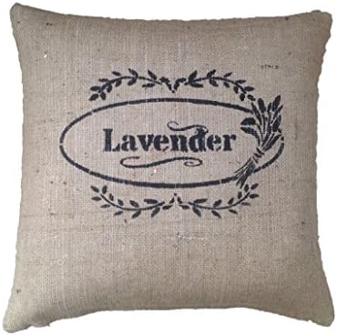 Lavender Hand painted French shabby chic rustic hessian Burlap beige country style cushion cover (16"x16")
