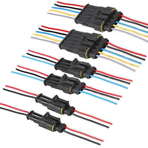 KINYOOO Electrico Impermeable Conector | Conectores Sellado, para Auto Motocicleta Scooter Camión Juego de Enchufes Marinos (2 Pin con Cable × 2 Kit, 3 Pin con Cable × 2 Kit, 5 Pin con Cable × 2)