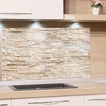 GRAZDesign Küchen-Spritzschutz Glas, Bild-Motiv Steinmauer hell