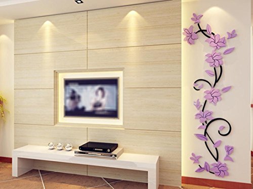Jamicy® DIY 3D Acryl Blume Wand Aufkleber Wohnzimmer Schlafzimmer TV Hintergrund Heimtextilien (Lila) - 3