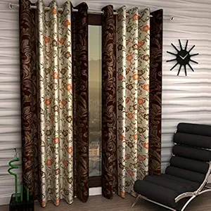 Home Sizzler Floral 2 Piece Eyelet Polyester Door Curtain Set - 7ft, Brown