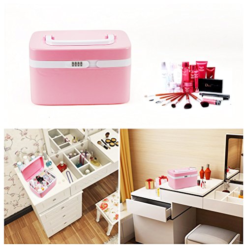 Aufbewahrungsbehälter Tragbar Beauty Case Multikoffer Transportkoffer Kosmetikkoffer FORTUNE DRAGON Aufbewahrung Organizer mit Zahlenschloss (Pink) - 5