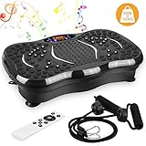 🏀【 Diseño Ultra Razonable 】🏀 Plataforma vibratoria hay 99 niveles de velocidad ajustables, 3 áreas de vibración: correr, trotar o caminar, con 2 bandas de elásticas que se puede hacer ejercicio en todas las direcciones y proporcione una garantía segura para su entrenamiento; Pantalla táctil intuitiva con control remoto, innovadora tecnología de oscilación para realizar ejercicios de vibración en casa, por ejemplo en abdomen, piernas y glúteos.