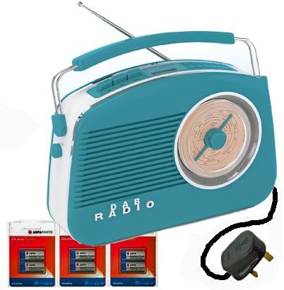 Retro Nostalgic DAB Digital Radio + FM + MW (AM) + iPod / iPhone / iPad / MP3 Input (use as a speaker) - 1950 's / 1960's Design - modern Funtions - LCD Digital Display &amp; Radio Presets - Mains Electric UK lead (Supplied) &amp; Battery Powered (Batteries INCLUDED) - UK MODEL (Duck Egg BLUE)