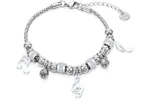 Ouran Braccialetto da donna in acciaio inox in maglia popcorn, con ciondoli e cristalli, idea regalo per amici e Acciaio inossidabile, colore: #2 Nota musicale., cod. S216-BS40-SL