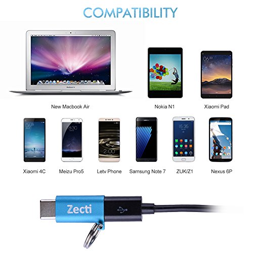 Zecti USB C Adapter auf Micro USB [4 Stücke] USB C Adapter mit Keychain und 56K Widerstand für OnePlus 3, HTC 10, Google Chromebook Pixel,LG G5 - 5