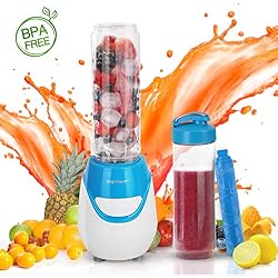 Aigostar Blueberry 30JDI - 600W Mini blender mixeur portable avec un tube réfrigérant. 0% BPA. Inclus 2 verres en Tritan de 600 ml et 2 couvercles. Idéal pour smoothies, milk-shakes et jus de fruits.