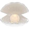 IMIKEYA Shell Pearl Light LED Night Light Pearl in Shell Night Light Lamp Ceramics Tabletop Light for Kids Room Bedroom Living Room, White