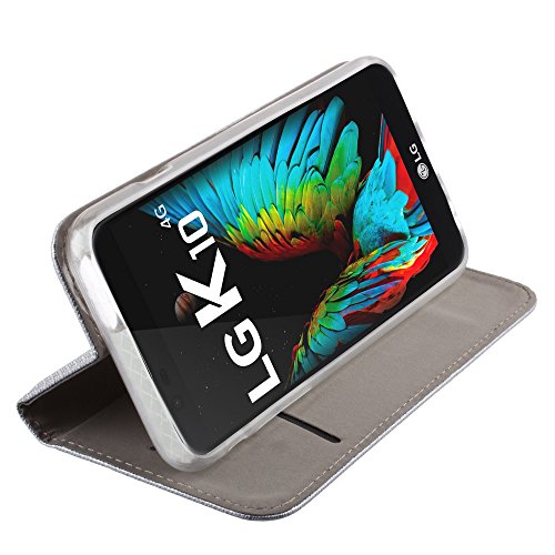 Moozy LG K10 Funda Plata - Flip cover Smart magn  tica Stand plegable y soporte de silicona
