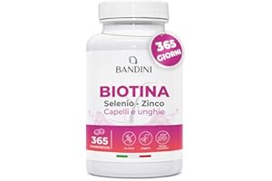 Bandini® Biotina per Capelli, Unghie e Pelle, Integratore con Selenio, Zinco e Vitamine, Crescita del Capello e Anticaduta, 365 Compresse, Alto Dosaggio e Assorbimento, 1 Anno di Trattamento Completo