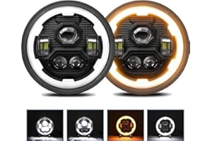 AUMOTOP Faro a LED da 7 pollici Faro rotondo con fascio Hi/Lo, DRL e indicatori di direzione ambra per auto Moto Impermeabile IP67