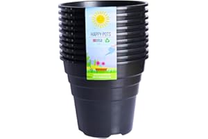 Happy Pots - 15cm Gloss Black - Pack of 10 Premium Plastic Plant Pots - Reusable Flower Pots for Indoor/Outdoor Home Décor Gardening - Round, Heavy Duty, UV Resistant, Recyclable - Made in UK
