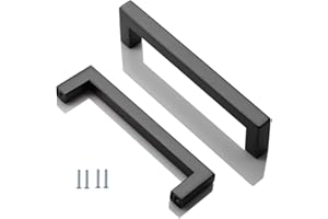 ANSIEDIO 2 Pack Black Stainless Steel Cupboard Handles - 128mm Kitchen Cabinet Door Handles Furniture Drawer T Bar Pulls