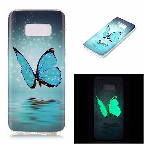 Galaxy S8 Plus Luminous Case, BONROY® Fluorescent Effect Night Glow In The Dark Transparent Ultra-Thin Soft Gel TPU Silicone Bumper Case Stylish Unique Colourful Printed Pattern Design Anti-Scratch Shock Absorption Protective Case Cover for Samsung Galaxy S8 Plus - Blue butterfly