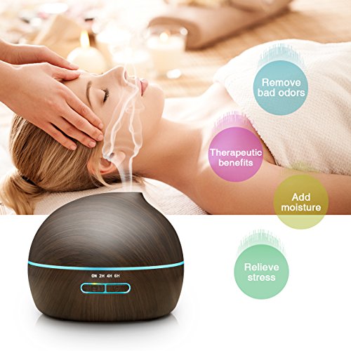 300ml Aroma Diffuser, VicTsing Aromatherapie Ätherisches Öl Diffusor Tragbarer Luftbefeuchter Ultraschall LED Humidifier mit 7 Farbe LED Leuchten Wasserlos Auto-Shut-Off-Funktion für Babies Kinder Haus, Auto, Wohnzimmer, Schlafzimmer, Büro, Yoga, Spa, usw.(Dunkles Holz) - 5