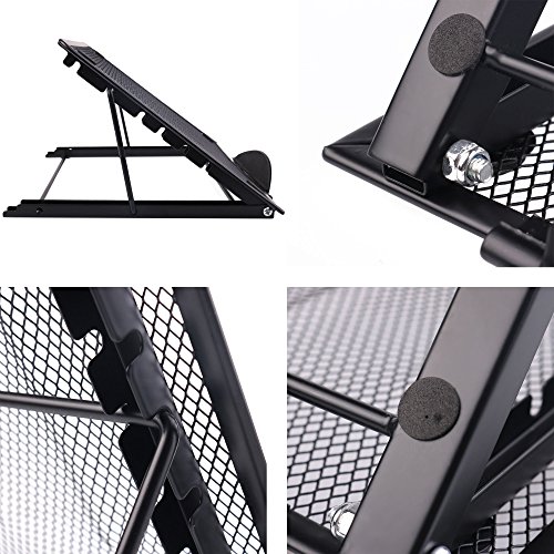 Faltbarer Laptop Tablet Ständer, InGoo Laptopständer Mesh Belüftet Kühler Halter Verstellbarer Computer Halterung Stütze Ständer für Laptop, Notebook, iPad Mini, iPhone, Tablets(Schwarz) - 7