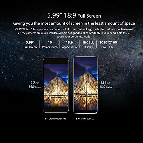 OUKITEL Mix 2 Smartphone 4G Android 7.0 (Helio P25 OctaÂ Core 2.39GHz, 5.99â€ FHD+ LTPS 18:9 Schermo, 6GB RAM 64GB ROM, 21MP+2MP+13MP Camera, Fingerprint ID, Dual SIM, 4080mAh Batteria, OTG, OTA) Blu