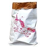 Aufbewahrung für Kinder & Mädchen Kinderzimmer, Einhorn weiß/braun, Papiersack, Aufbewahrungskorb, Aufbewahrungsbox