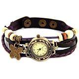 RE:CRON Damen Armbanduhr Leder mit Anhänger Schmetterling lila wählbar