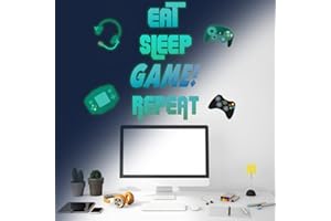 KAIRNE Glow in The Dark Gamer Wall Stickers Gaming Quote Eat Sleep Game Repeat Decal Controller Video Game Wall Art Decals Gaming Room Decor,Gamer Sticker Gift for Kids Boys Girls Men Home Decoration