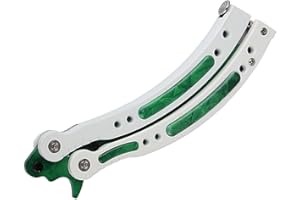 Andux Zone Folding Trainer Curved Stainless Steel Flip Trick Practice Tool with Holes CS/HDD14 (Green Blade - White Handle)