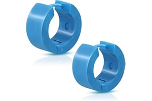 BlackAmazement Set di 2 orecchini a cerchio in plastica, tinta unita, colore nero, bianco, rosa, blu, 7 mm, da uomo e da donna