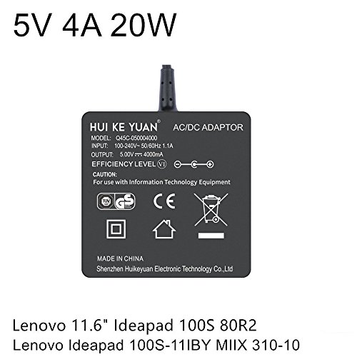 [TUV GS LISTED] HUIKEYUAN 5V 4A 20W Laptop Notebook Ladegerät Ladekabel für Lenovo 11.6 „IdeaPad 100S 80R2, Lenovo Ideapad 100S-11IBY MIIX 310-10, Kompatibel mit GX20K74302 GX2OK74302 20W Netzteil (NICHT für 20V 2,25A Lenovo Laptop)0s 11IBY Miix 10, Compatible with GX20 K74302 GX2OK74302 20 W Power Supply - 7