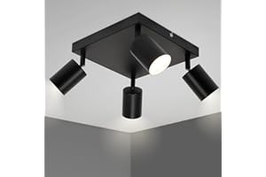 TaFiCo Black 4 Way Ceiling Light Fixture Rotatable - Square Ceiling Spotlight - Spot Lights Ceiling with GU10 Base - Bulbs Not Included