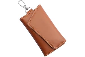 heedpeiur Leather Key Case,Slim Key Wallet For Men And Women,Car Key Holder With Metal Hook And Keyring,Brown Retro Two-Fold Keychain Bag,Portable Key Pouch,Key Organiser Keyring