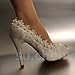 Produktbild JINGXINSTORE Pearl Silk Lace Open Toe Kristall Hochzeit Schuhe Braut, UK 6, Weiß